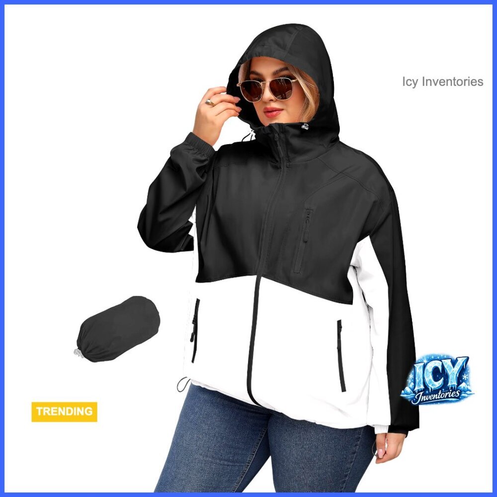 Waterproof Polyester Rain Jacket with Hood Lightweight Packable Trench Coat